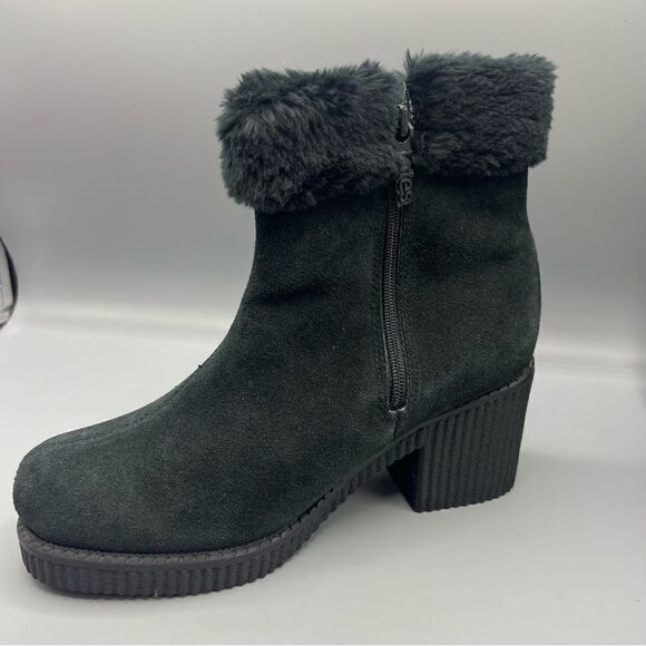 Totes Suede Fur Lining Chunky Heel Ankle Boots - Picture 3 of 7